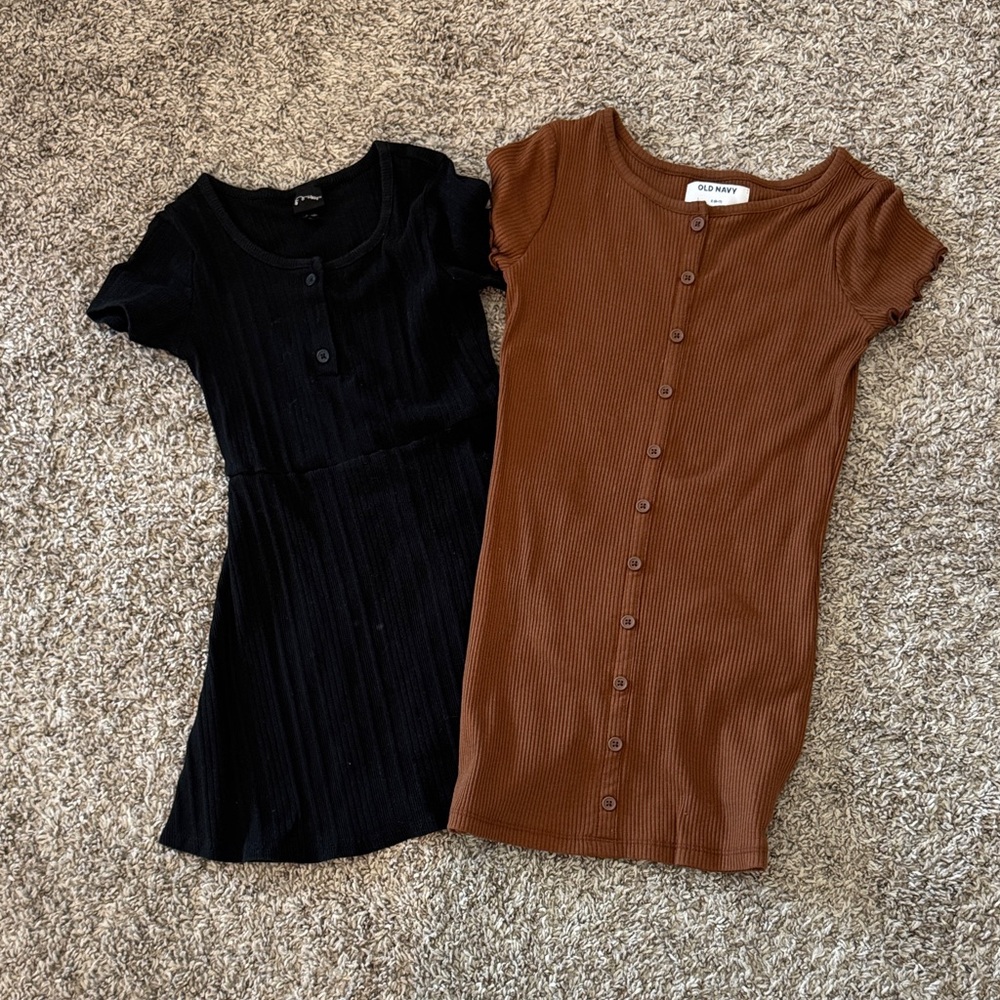 Old Navy Brown Ribbed dress, black art class fit and flare dress (bundle of 2)